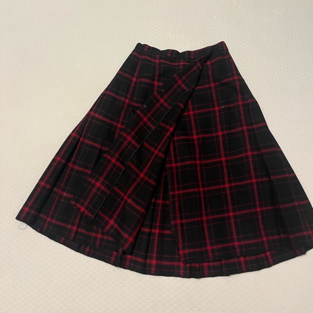 Vintage Pure Wool Plaid Pleated Skirt